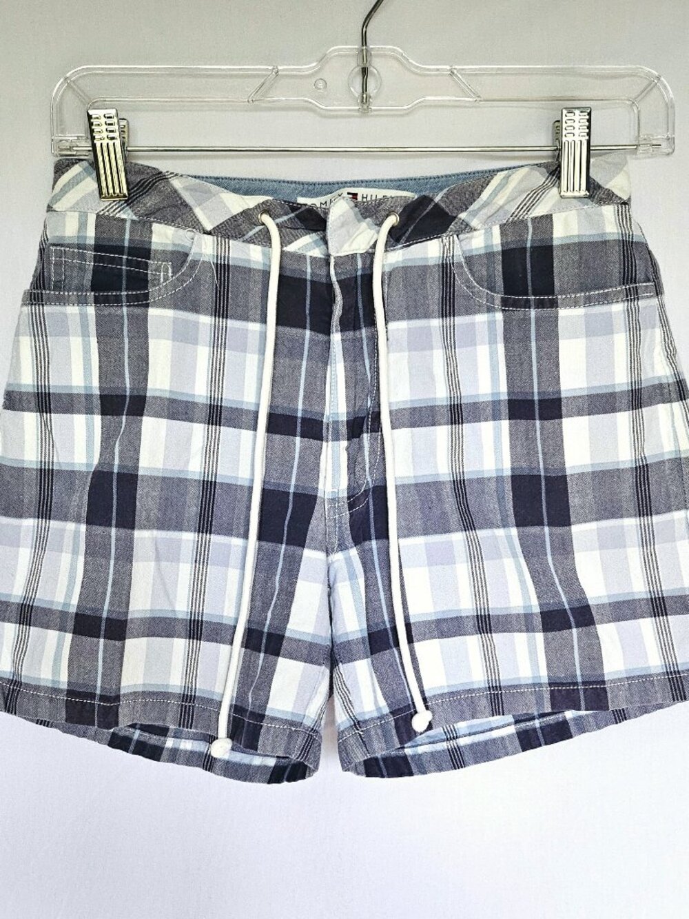 Tommy Hilfiger Plaid Shorts | Drawstring Cotton | Blue White | Size 2